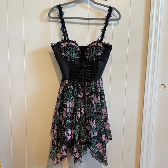 Dolls Kill Dresses & Skirts - Dolls Kill Black and Pink Floral Corset Mini Dress